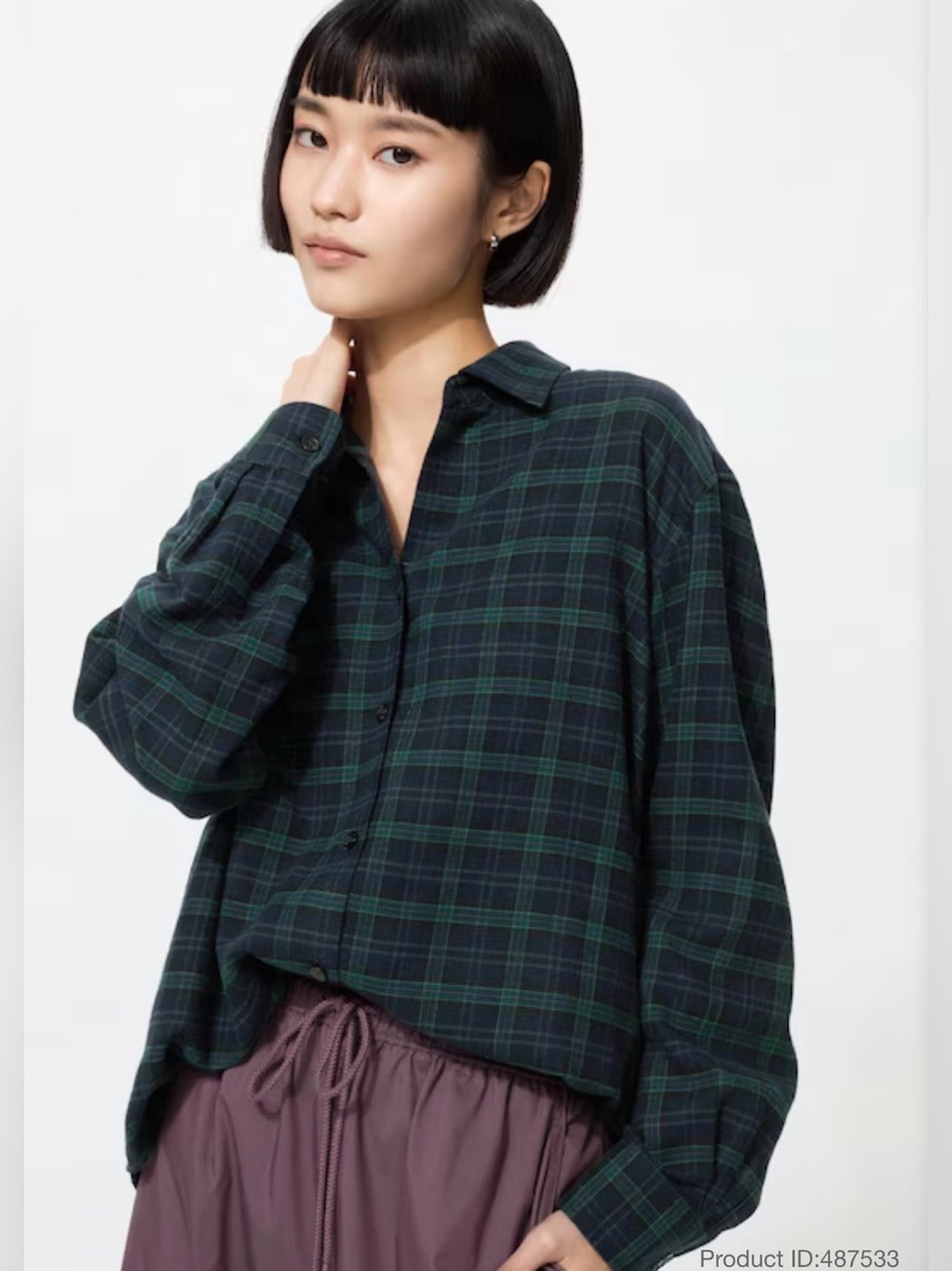 UNIQLO 🍀 Women’s Soft Flannel Skipper Shirt | Long Sleeve Check Color 68 BLUE XS